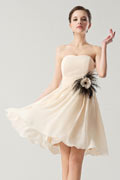 Simple Empire Flowers Feathers Short Bridesmaid Dress