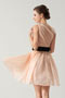 Short One shoulder Empire Sash Ruching Pink Formal Bridesmaid Dress