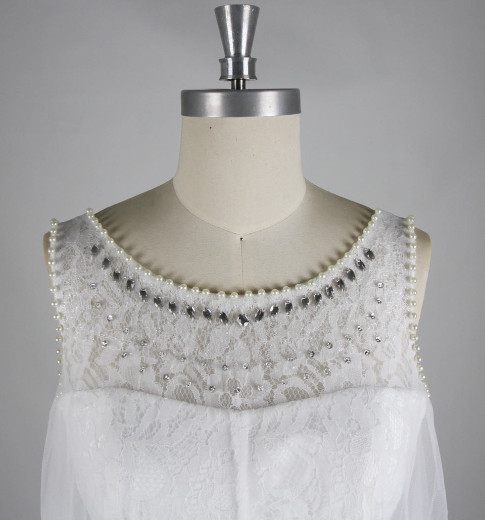  Unique Ivory Short Wedding gown with flower details neckline design