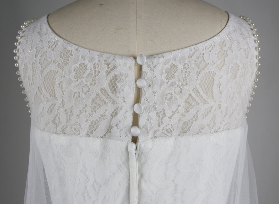  Unique Ivory Short Wedding gown with flower details back neckline design