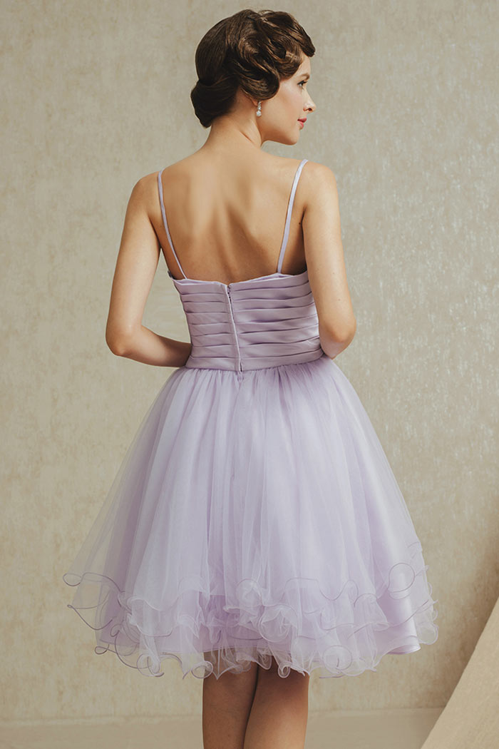 Modern Purple Tulle A Line Spaghetti Straps Formal Bridesmaid Dress