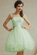 Modern Green Tulle Knee Length A Line Zipper Bridesmaid Dress