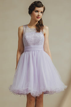 Chic Scoop Purple A Line Knee Length Tulle Formal Dress