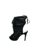 Black Suede Cage Bootie Open Toe Sandals