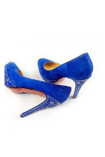 Blue Suede Rhinestones High heels