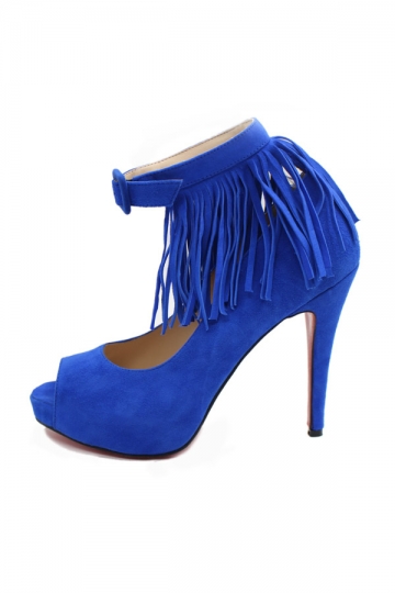 Bright Blue Tassel Fringe High heels