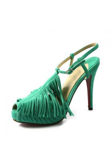 Green Plume Tassel Sandals