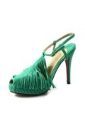 Green Plume Tassel Sandals