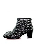 Black Leather Spike Ankle Boots