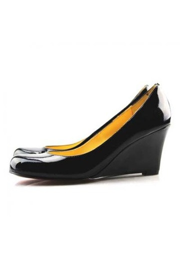 Simple Black Patent Leather Wedge High heels