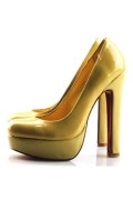 Apricot Thick Heel Patent Platform Pumps