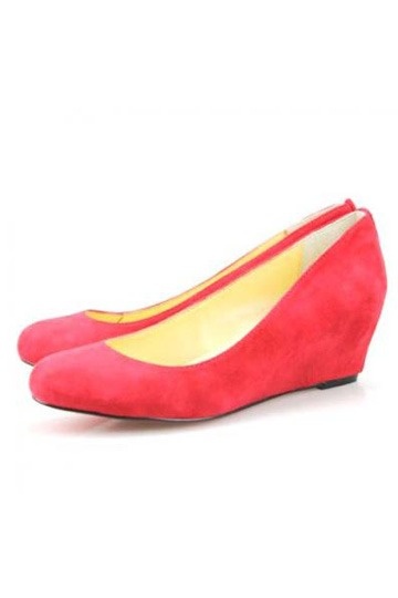 Red Suede Round Toe Wrdge Pump