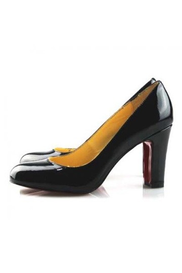 Black Rough Heel Patent Pumps