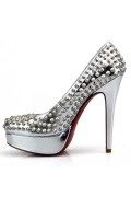 Silver Spikes Patent High heels