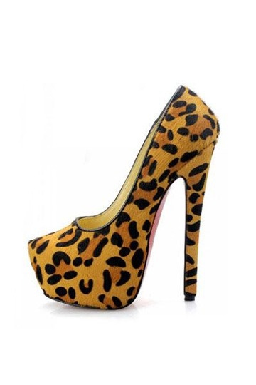 Leopard Printed Hidden Platform Pony Hair High heels