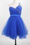 Beading One Shoulder Tulle Short Blue Cocktail Dress