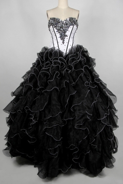 Beading Pick up skirt Strapless Organza Princess Black Formal Dress