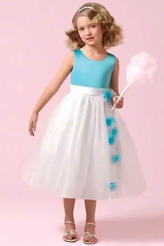 Chic Ball Gown Tea Length Flower Girl Dress in Satin and Organza