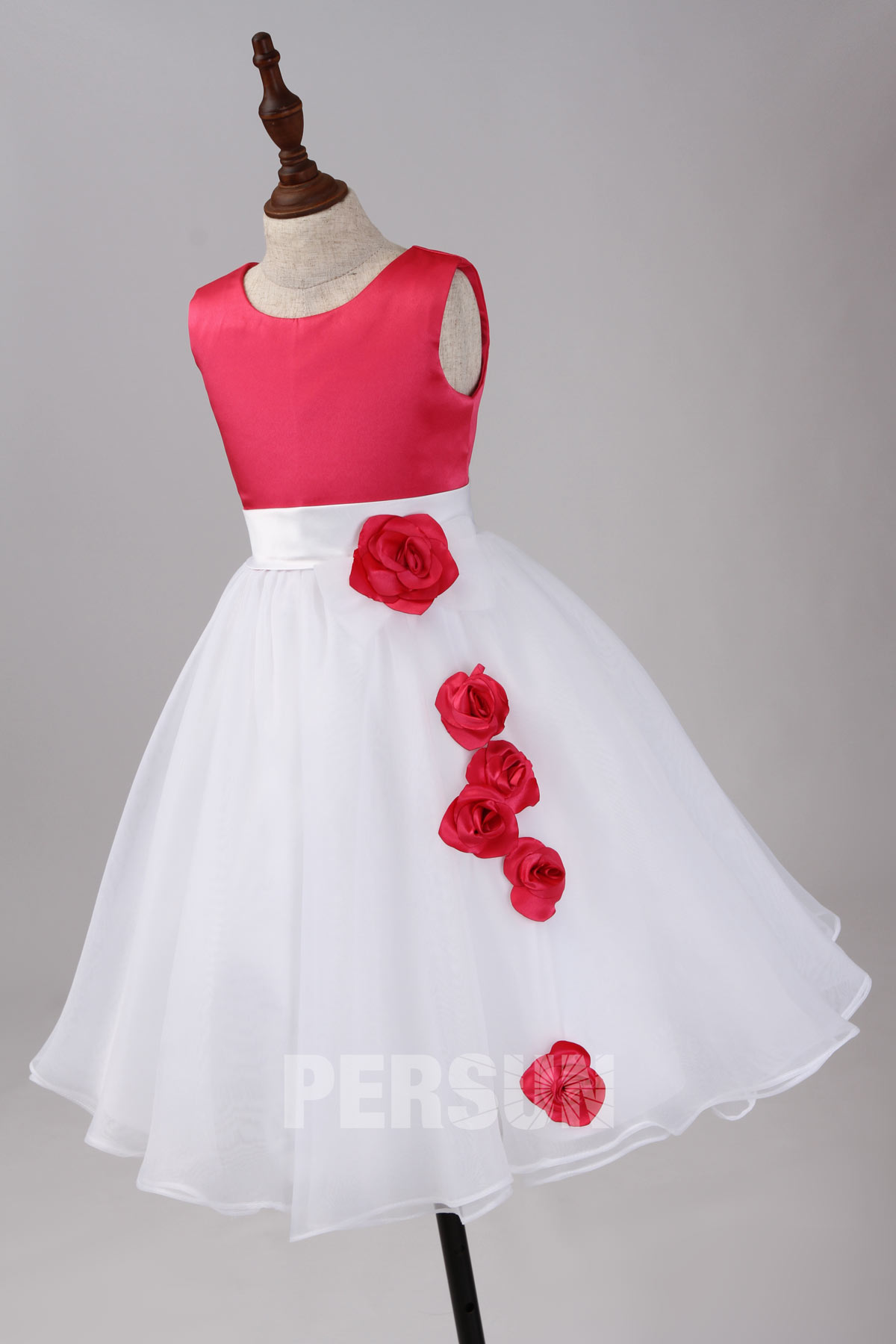 Chic Ball Gown Tea Length Flower Girl Dress in Satin and Organza