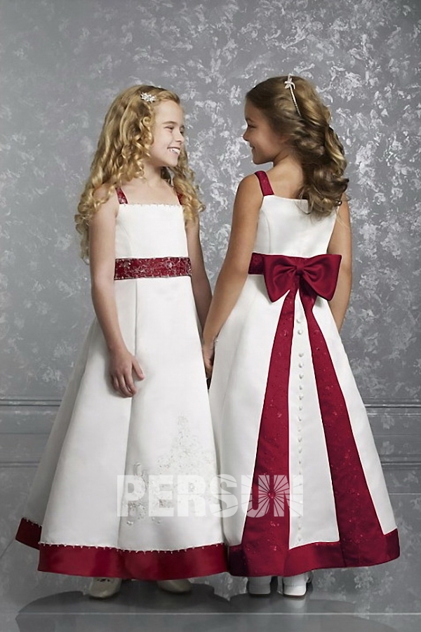 Chic Satin A Line Color Block Flower Girl Dress With Straps