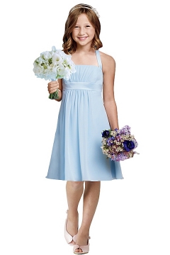 Cute A Line Halter Knee Length Blue Chiffon Flower Girl Dress