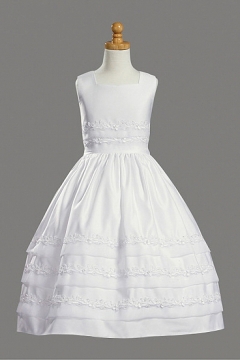 White Satin Ball Gown Appliques Knee Length Flower Girl Dress