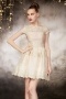 Bateau Lace Short A line Evening Dress With Sleeves