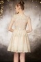 Bateau Lace Short A line Evening Dress With Sleeves
