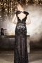 Sexy Black Column Lace Beading Natural Evening Dress