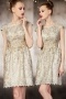 Simple Flowers A line Short Backless Lace Evening Dress