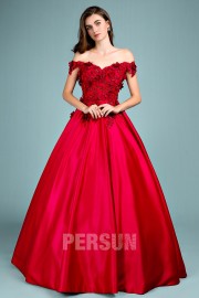Red wedding dress princess off shoulder top in floral lace