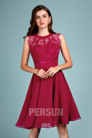 Chic short burgundy prom dress with lace bodice for party