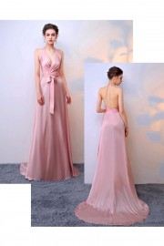 Sexy pink evening prom dress halter collar backless with train