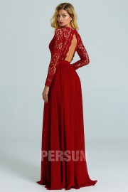 Red Burgundy Evening Dress Long Sleeve Top In Lace for wedding