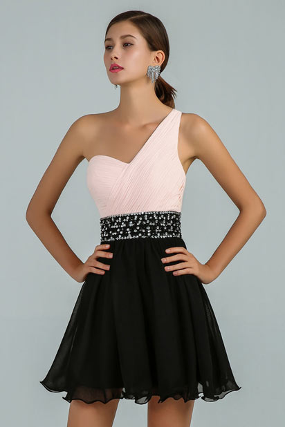 nude black backless Short asymmetrical homecoming dress for wedding 