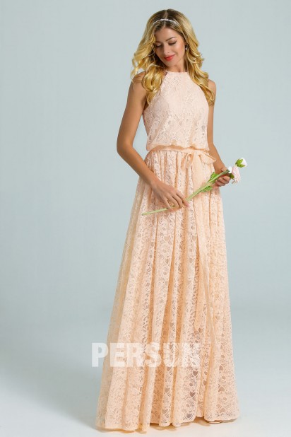 Vintage Inspired halter long lace Bridesmaid Dress for wedding