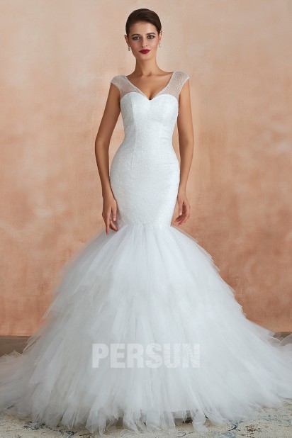 Liona : Mermaid Wedding dress splendid sequined top with frilly skirt