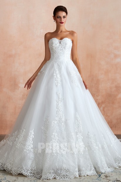 Arlène: Princess strapless wedding dress with vintage sequined lace