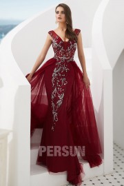 Gorgeous Beaded Burgundy Mermaid Prom Dress in Tulle