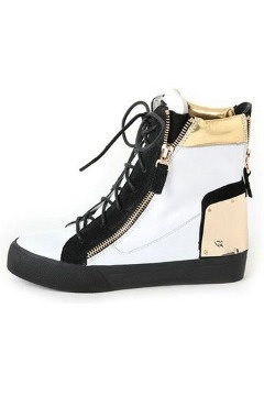 Black-white Zipped PU Leather High Top Lace-up  Sneakers