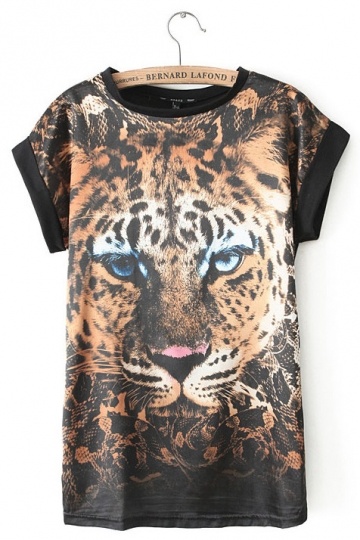 Leopard Face Printed t-Shirt in Black
