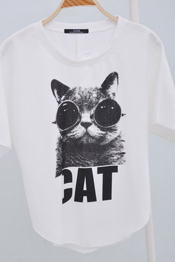 Loose Style Cute Cat Print T-shirt