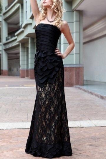 Bridgwater Fille Docean Black Lace Flared Prom Dress in Full length