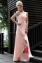 New Lace Printing Straps Tencel Evening Dress