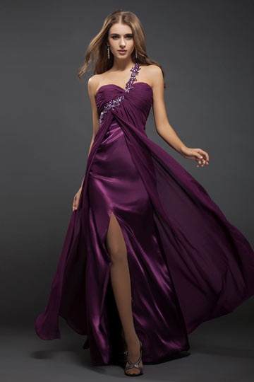 Beading One Shoulder Chiffon Sheath Evening Dress Dressesmall