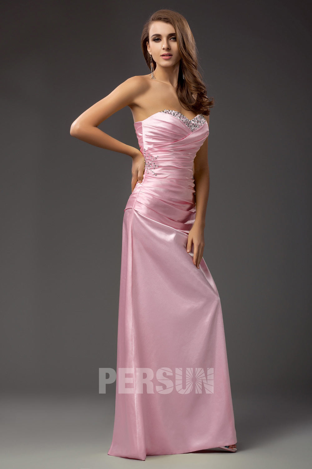 Sleek Beading Strapless Satin Mermaid Prom Dress