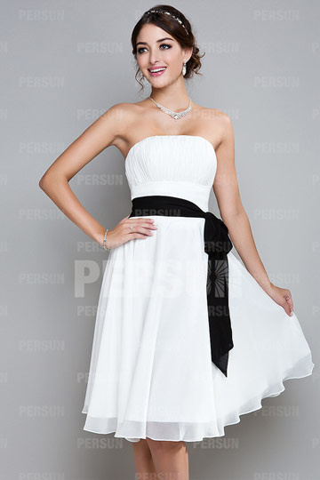 Schlichtes A-Linie weißes Trägerloses Abendkleid aus Chiffon Persun