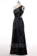 One Shoulder Slit Front Backless Black Prom / Evening Dress