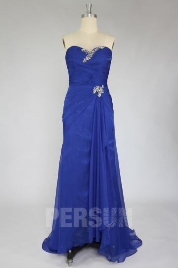 Sexy Blaues Herz Ausschnitt Etui Linie Pinsel Abendkleid aus Chiffon Persunshop