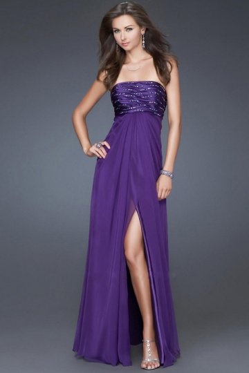 Dressesmall Beading Strapless Poly Chiffon Purple Split Front Formal Dress